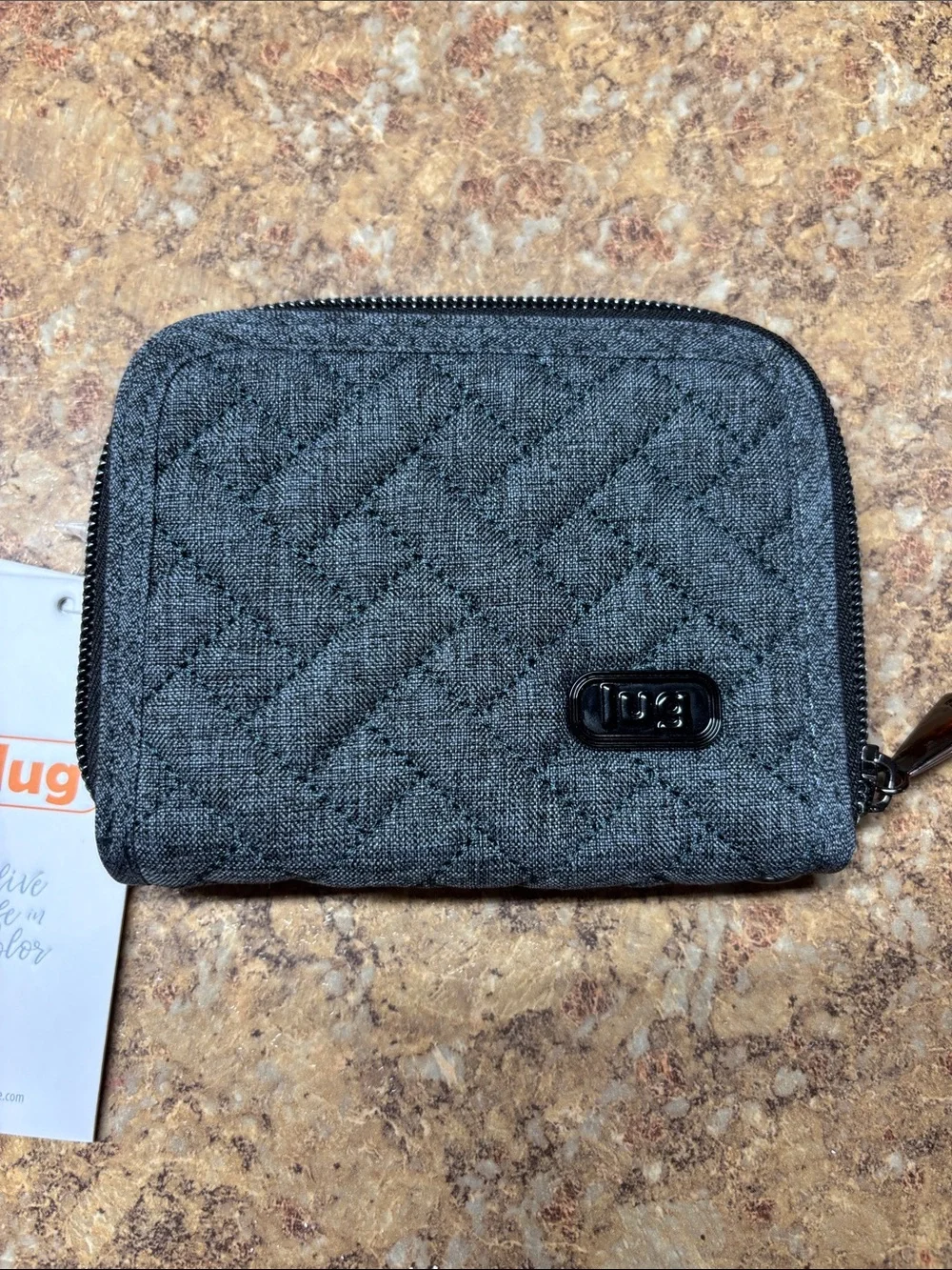 lug Quilted Mini Zip Wallet - Charcoal NWT